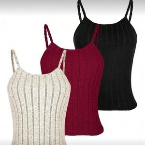 3 Pack Stylish Women's Ribbed Tank Top - Black, Red, Gray